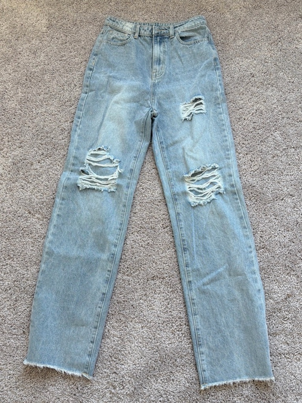 SHEIN Light Blue Distressed Straight Leg Jeans